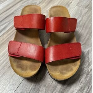 Lola Sabbia Eric Michael Red Leather Cork Wedge Slide Sandals Size 39 US 8